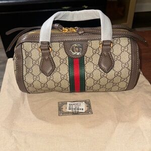 Beige and Brown Monogram Satchel